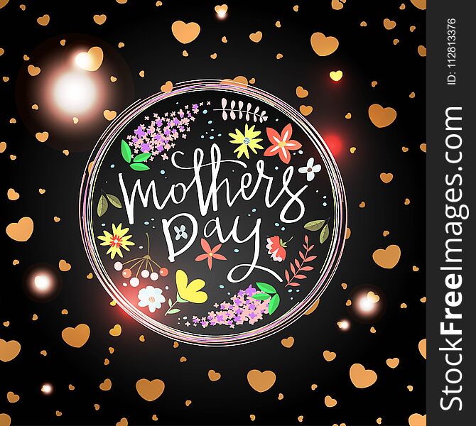 Greeting card design with stylish text Mothers Day. Vector illustration.