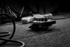 Bass Guitar In Music Studio. Musical Instruments And Equipment Royalty Free Stock Photography Bass Guitar In Music Studio. Musical Instruments And Equipment Royalty Free Stock Photography