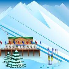 Ski Resort On The Background Of Mountains Stock Photography