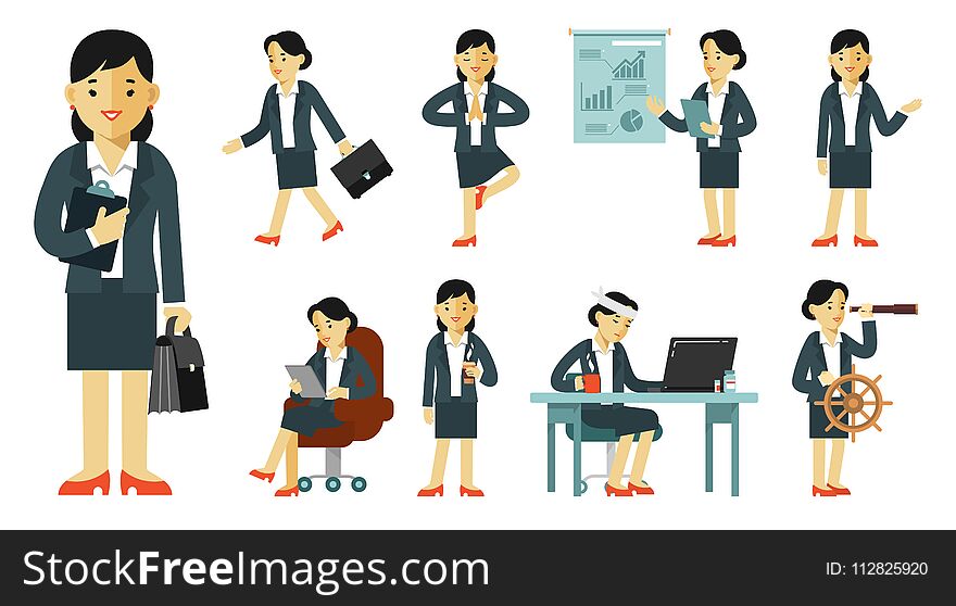 Business woman in office with gestures and actions. Business woman in office with gestures and actions