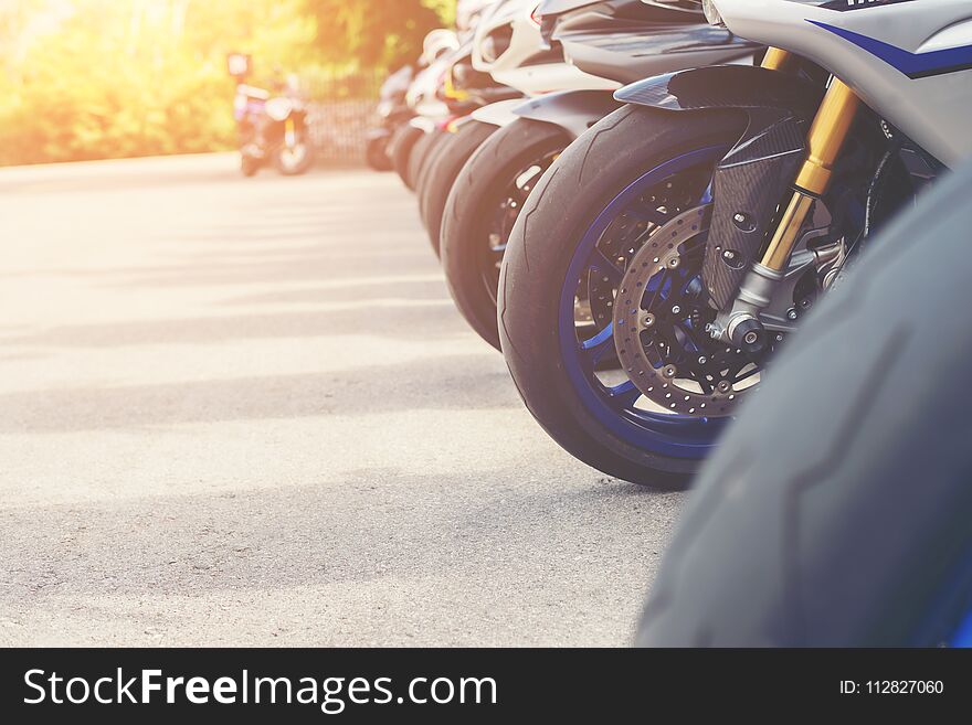 Group of big bike and superbike at the motorcycle parking lot background. Group of big bike and superbike at the motorcycle parking lot background