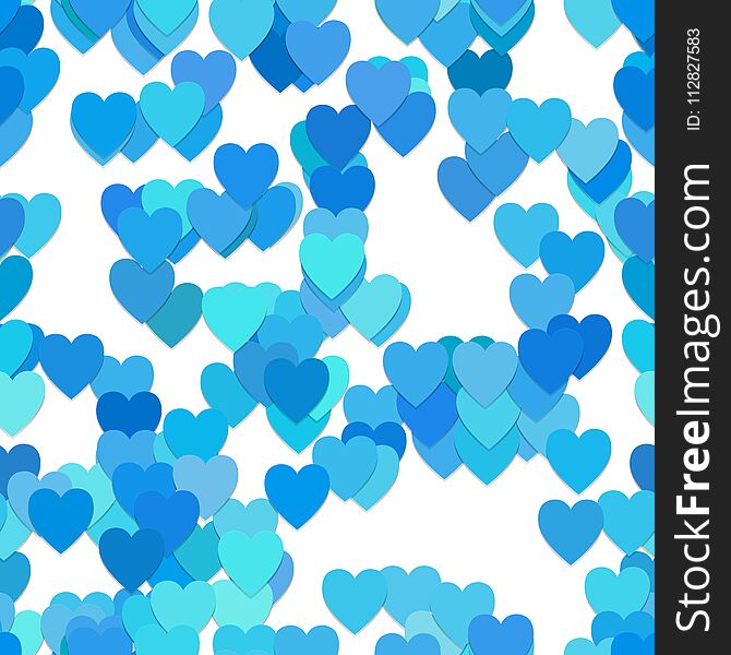 Repeating heart pattern background - vector illustration from hearts in light blue tones with shadow effect