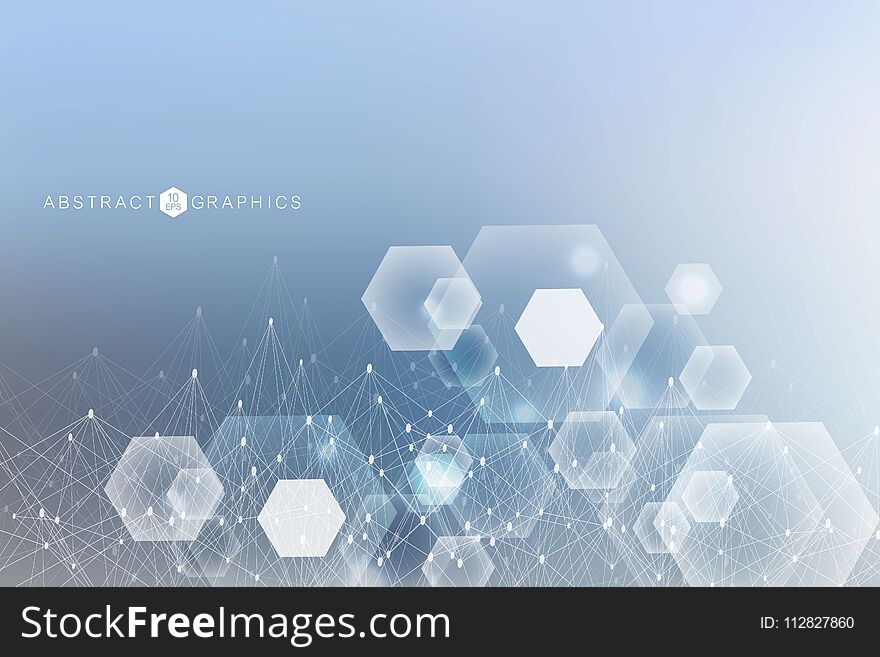 Modern futuristic background of the scientific hexagonal pattern. Virtual abstract background with particle, molecule structure for medical, technology, chemistry, science. Social network vector