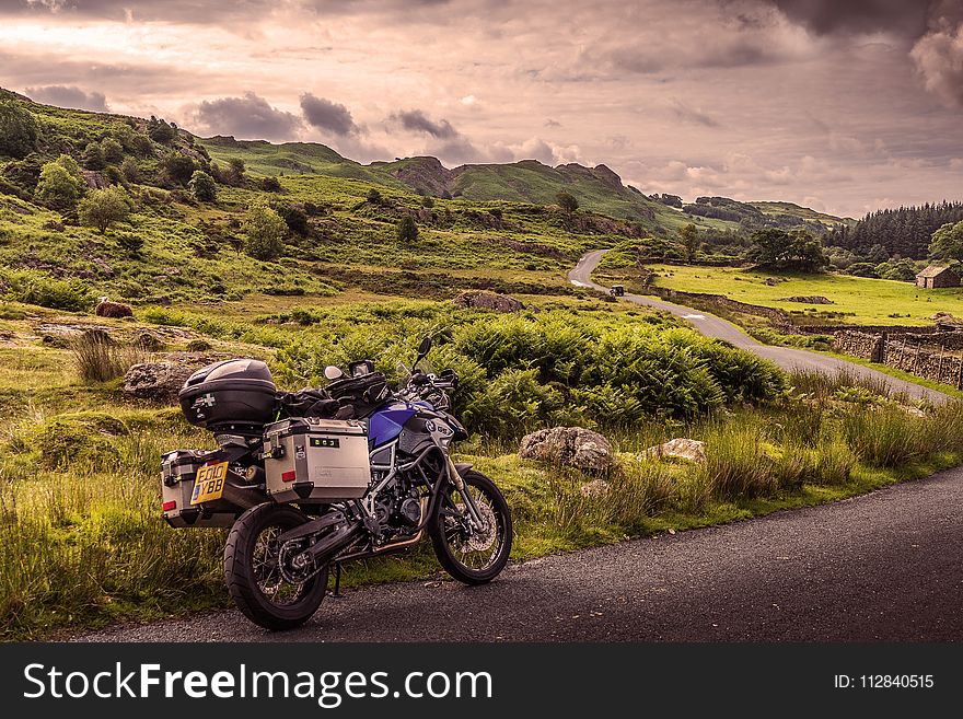 Land Vehicle, Motorcycle, Sky, Mountainous Landforms