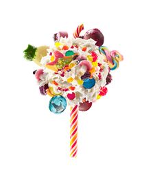 Whipped Chantilly Cream Lolipop Concept. Round Whipped Milk Shake Cream Like Lollipop With Candy, Sweets And Candy On Stock Photography