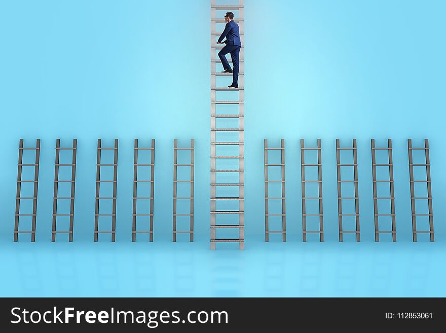 The businessman climbing career ladder in business success concept