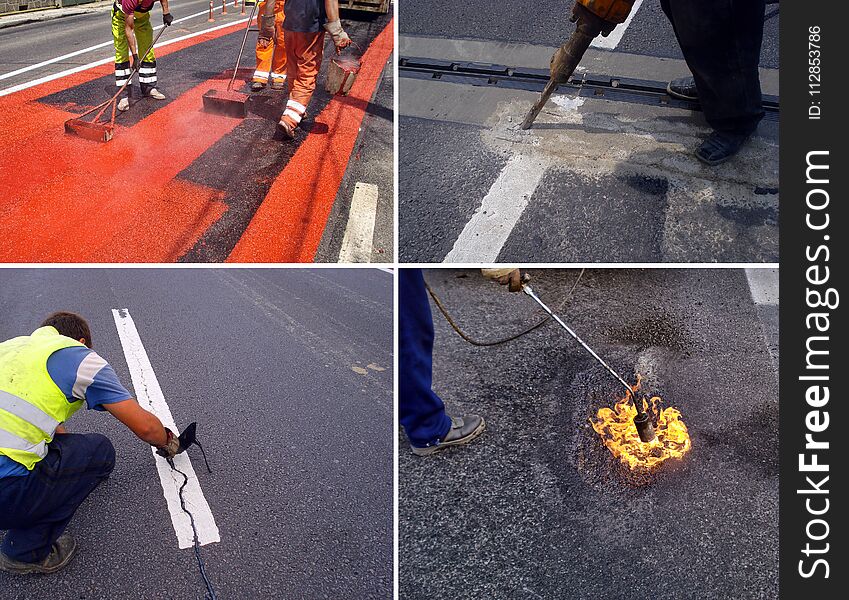 Road worker works on the road