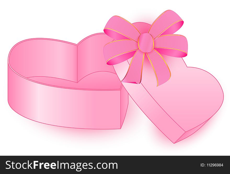 Present box heart pink bow vector graphic. Present box heart pink bow vector graphic