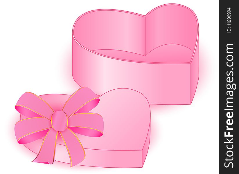 Present box heart pink bow vector graphic. Present box heart pink bow vector graphic