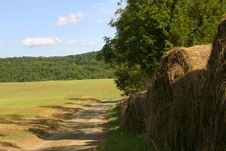 Round Bales Of Hay Beside A Shaded Country Lane Stock Photography Round Bales Of Hay Beside A Shaded Country Lane Stock Photography