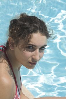 Girl By The Pool Stock Photo
