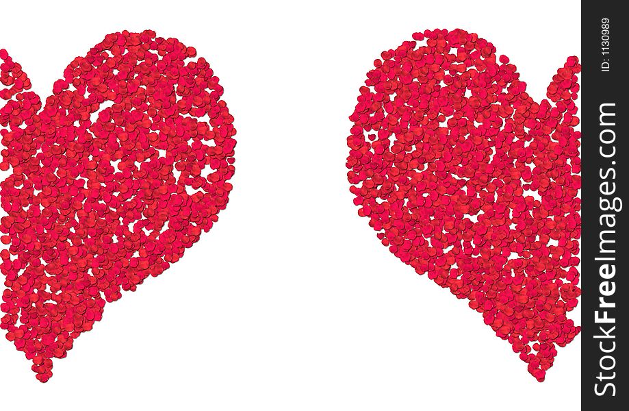 Computer generated rose petal hearts together. Computer generated rose petal hearts together
