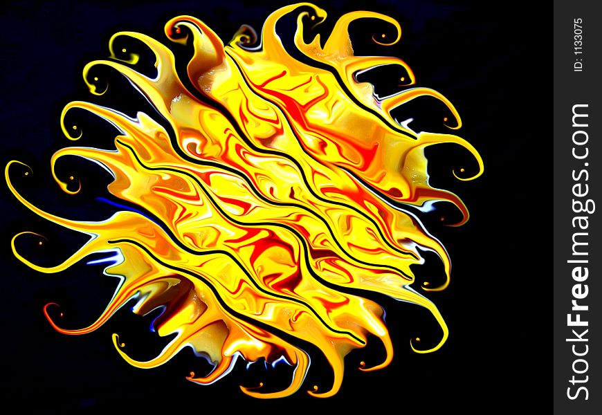 An abstract composition in black and yellow with psicodelics forms. An abstract composition in black and yellow with psicodelics forms