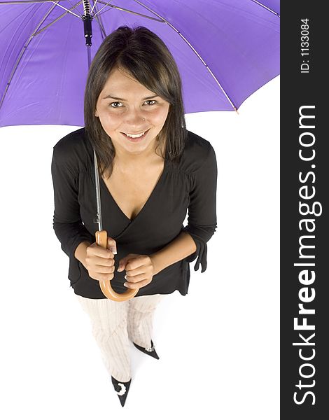 Isolated on white background  woman with umbrella