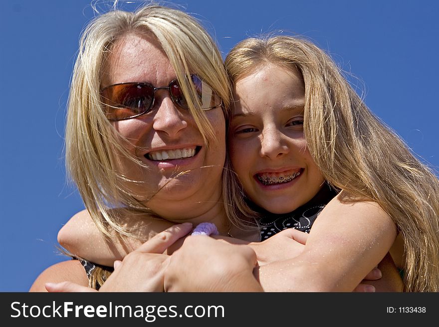 Girl with mother on sky. Girl with mother on sky