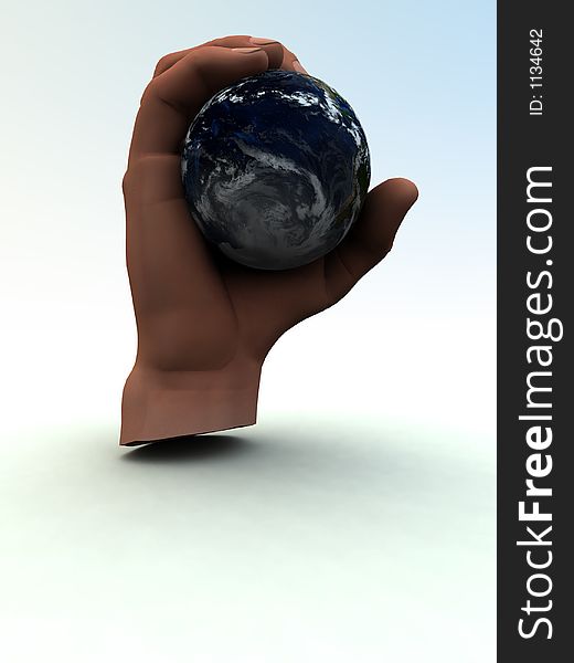 A computer created image of earth being grabbed by a power gripping hand. A computer created image of earth being grabbed by a power gripping hand.