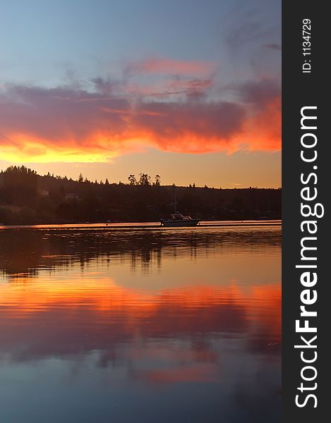Sunset on Matsmats harbor, Puget Sound,  in  Washington State. Sunset on Matsmats harbor, Puget Sound,  in  Washington State