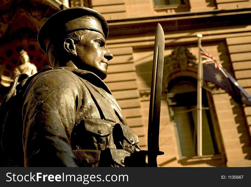 Statue of soldier in Martin Place war memorial, Sydney
