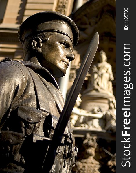 Statue of soldier in Martin Place war memorial, Sydney