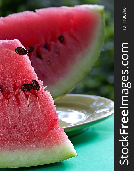 Slice of a juicy water-melon as tasty dessert