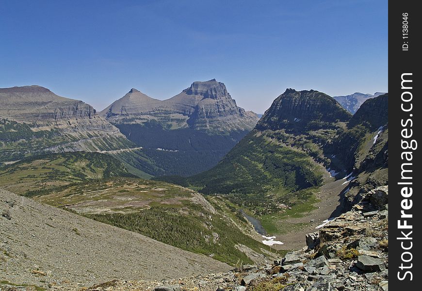 This image of St Mary Valley and the distant mountains was taken from a trail in Glacier National Park.