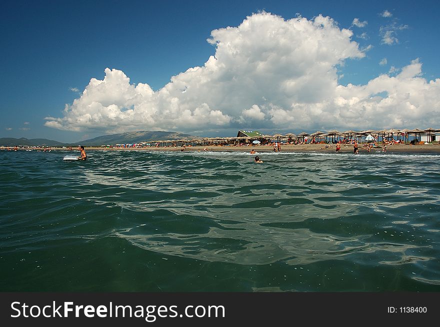 People having fun on the Copacabana beach in Montenegro. People having fun on the Copacabana beach in Montenegro