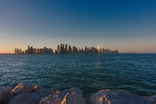 Skyline Of West Bay, At Sunset From The Dhow Harbour. Doha, Qatar. Stock Images