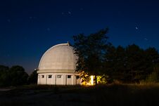 The Dome Of The Astronomical Telescope At Night The Stars Shine Royalty Free Stock Photo