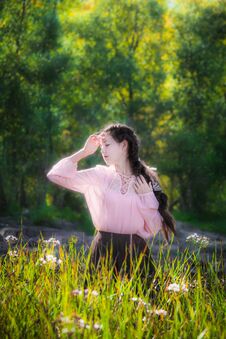Dreamy Girl On A Summer Sunny Day Walking In Field Stock Photography Dreamy Girl On A Summer Sunny Day Walking In Field Stock Photography