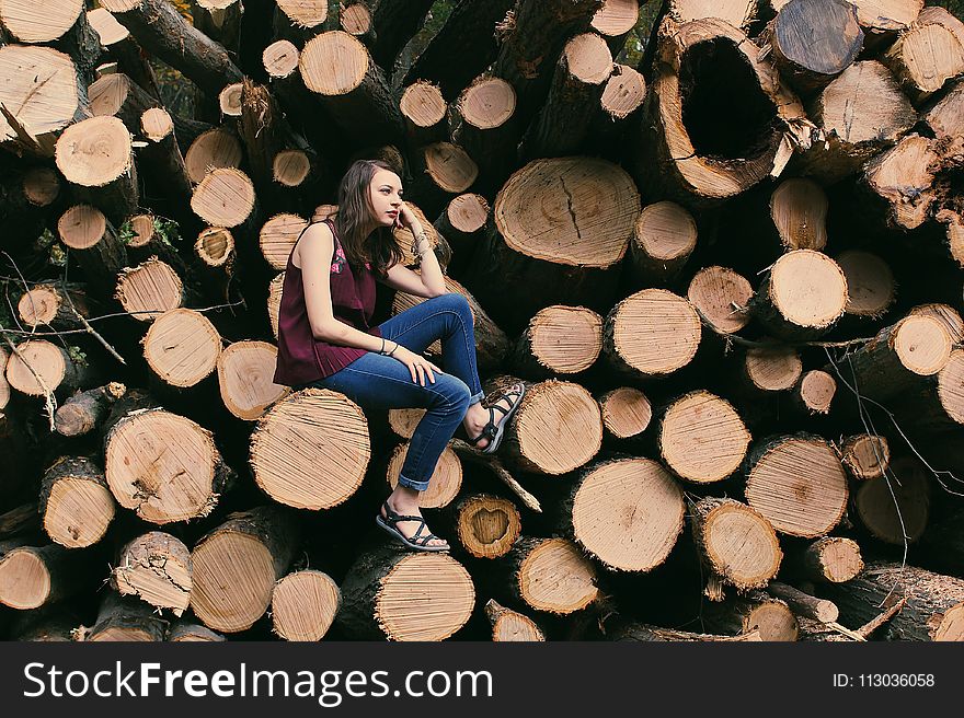 Photography of a Woman Sitting on a Log