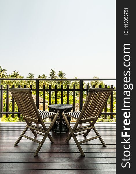 Outdoor patio with table and chair