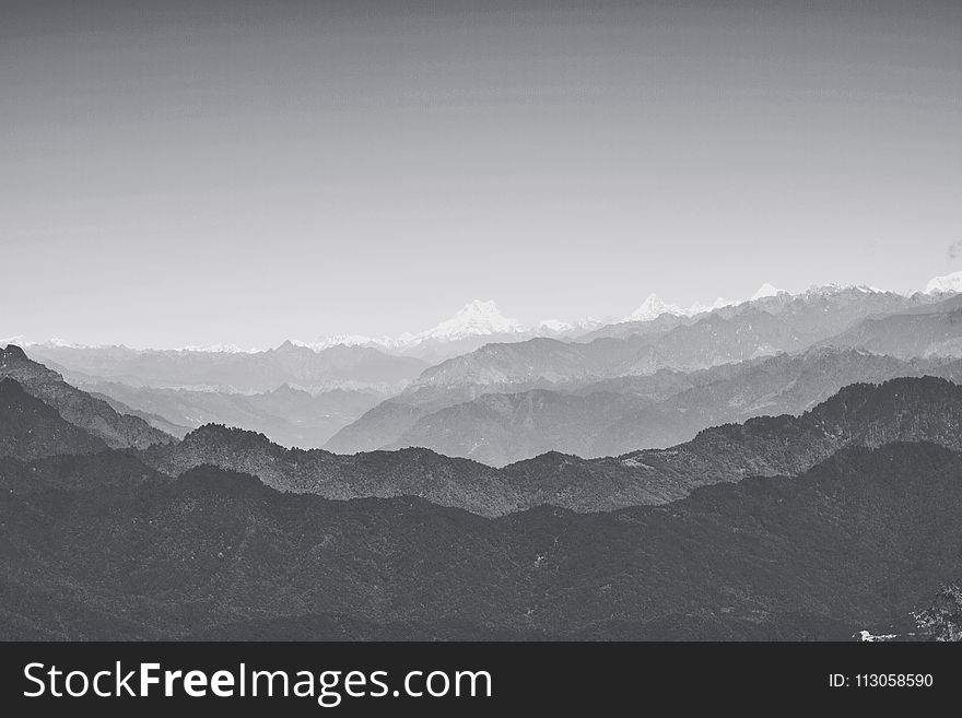 Mountainous Landforms, Sky, White, Black And White