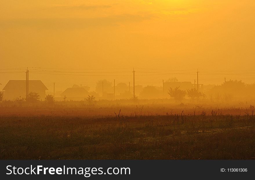 Field, Sky, Morning, Sunrise