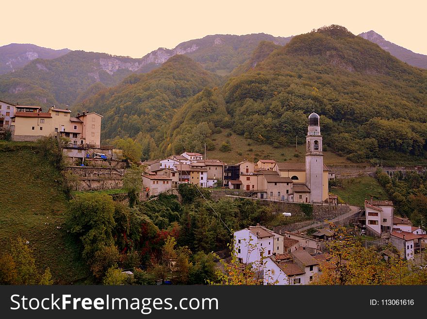 Mountain Village, Sky, Mountainous Landforms, Village