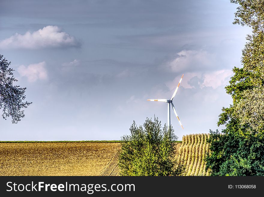 Windmill, Field, Wind Turbine, Sky