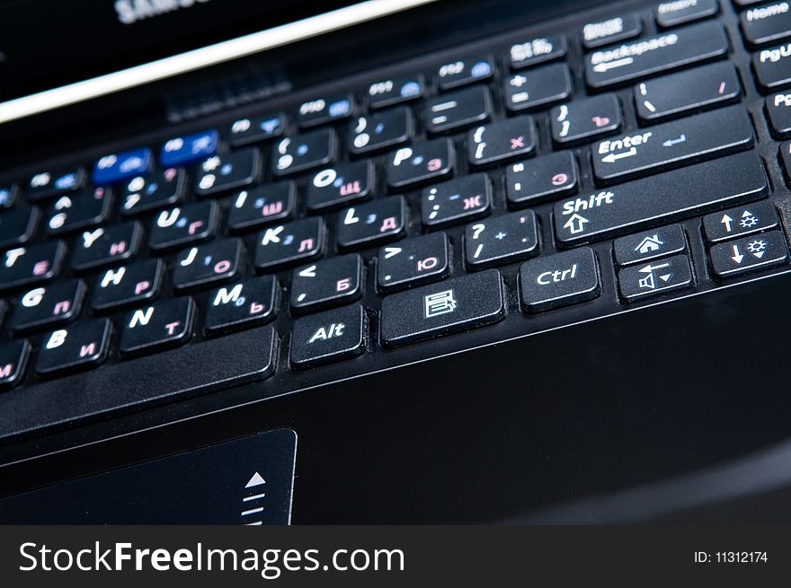 Notebook keyboard close up view. Notebook keyboard close up view