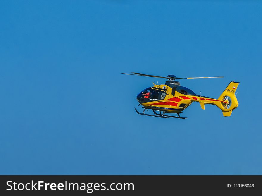 Helicopter, Helicopter Rotor, Rotorcraft, Yellow