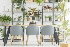 Floral Grey Dining Room Interior Royalty Free Stock Image