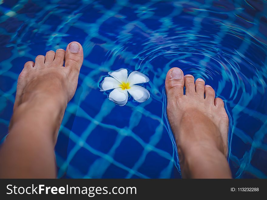 Person&#x27;s Feet on Swimming Pool