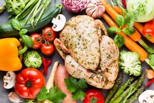 Fresh Chicken Meat And Vegetables. Flat Lay. Royalty Free Stock Photos Fresh Chicken Meat And Vegetables. Flat Lay. Royalty Free Stock Photos