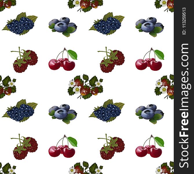 Seamless Pattern With Berries On A White Background.