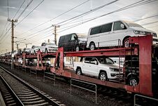 Freight Train Carrying Many Cars Stock Image