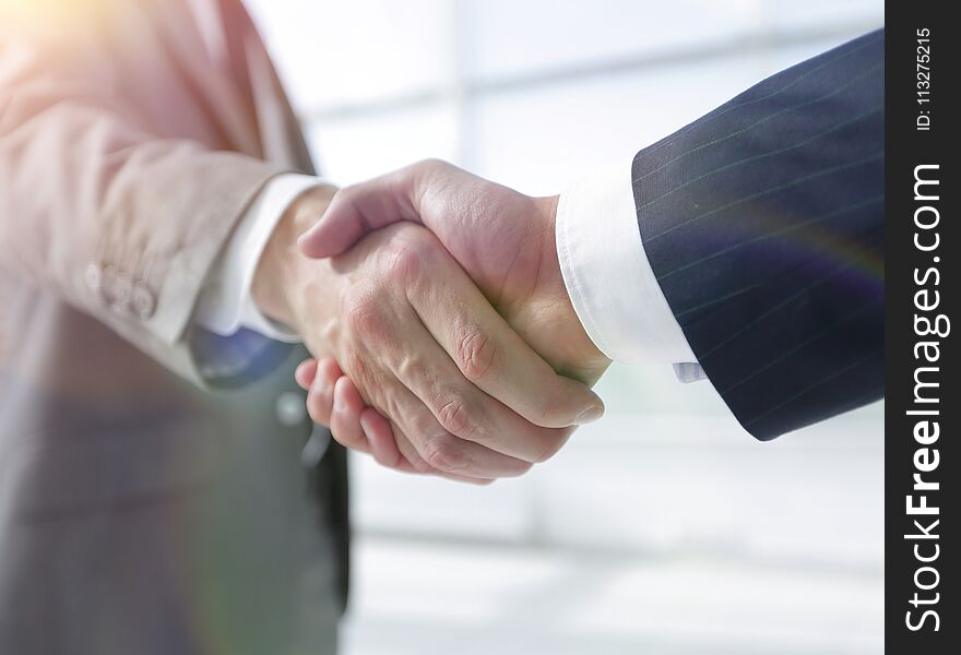 Diverse business male shaking hands.