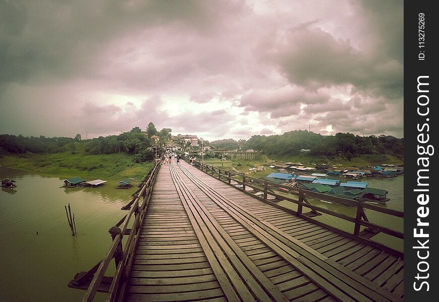 Mon bridgeUttama Nusorn Bridge in Sangkhlaburi district,Kanchanaburi province,Thailand.Thailandâ€™s longest wooden bridge and the