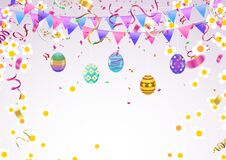 Calligraphy With Abstract Balloons Bunny Ears, Happy Easter Background Holiday Celebration Poster Design. Vector Illustration Stock Photo