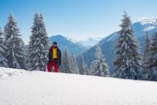 Dreaming Adventurer Is Standing In The Winter Mountains Royalty Free Stock Photos Dreaming Adventurer Is Standing In The Winter Mountains Royalty Free Stock Photos