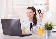 Womn Shopping Online At Home Stock Photo