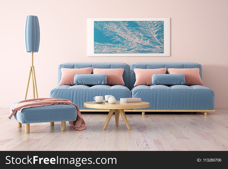 Interior Design Of Modern Living Room With Sofa 3d Rendering