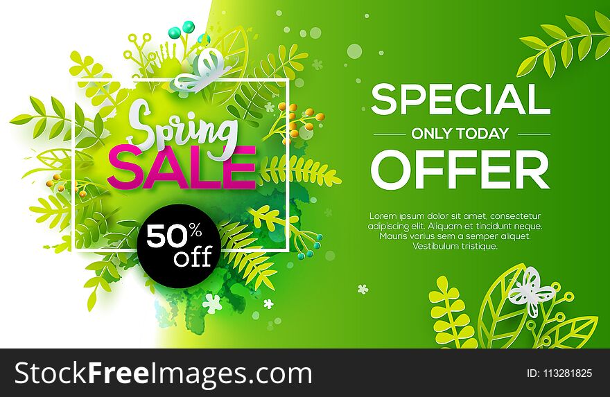 Spring sale with paper banner