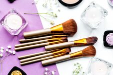 Decorative Cosmetics Pattern On Colorful Background Top View Stock Photos Decorative Cosmetics Pattern On Colorful Background Top View Stock Photos